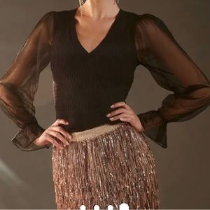 Anthropologie Tops | Maeve Anthropologie Sheer Sleeve Black Top